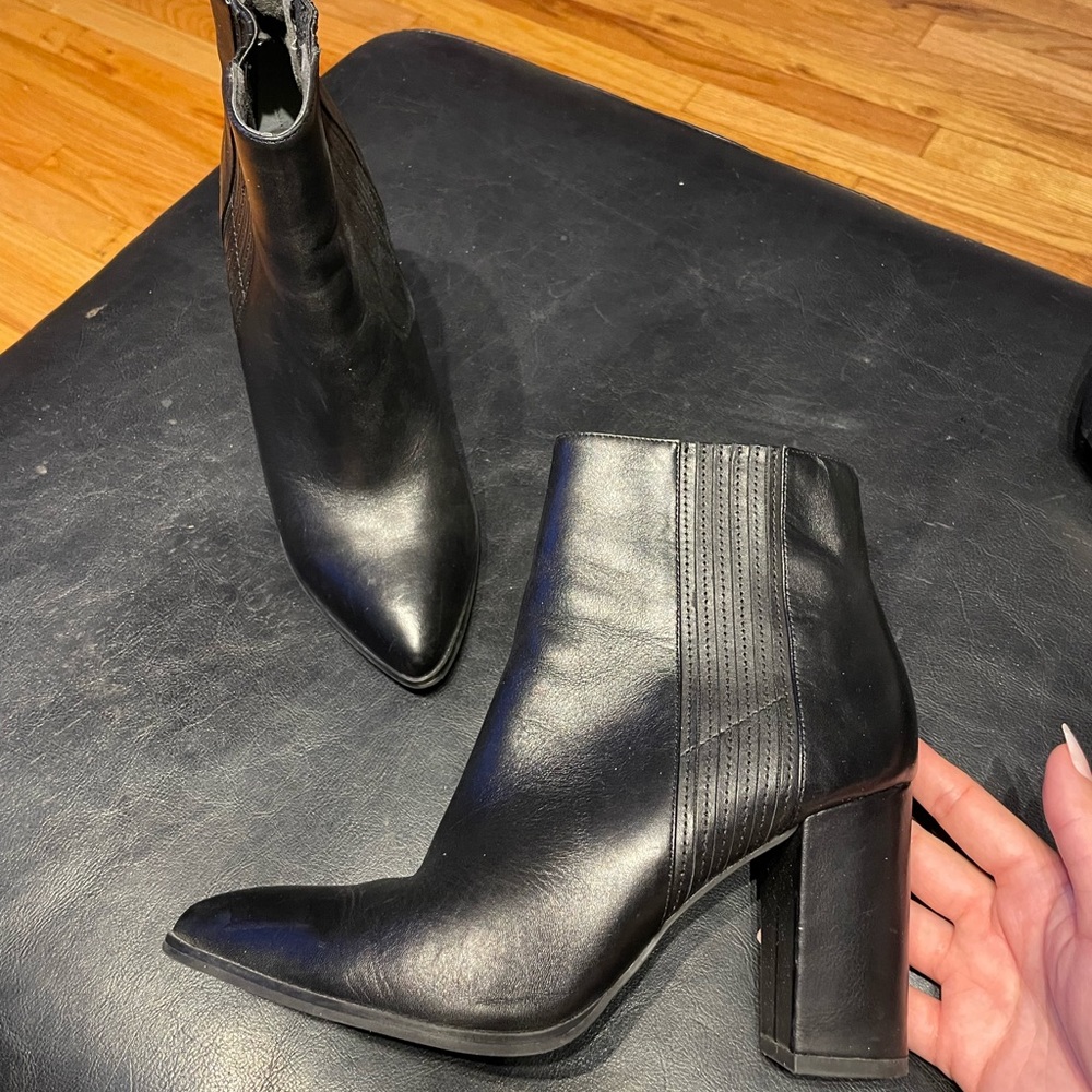 ✈️NWOT Seychelles Leather Chunky Block Heel Ankle Pointy stiletto y2k moto